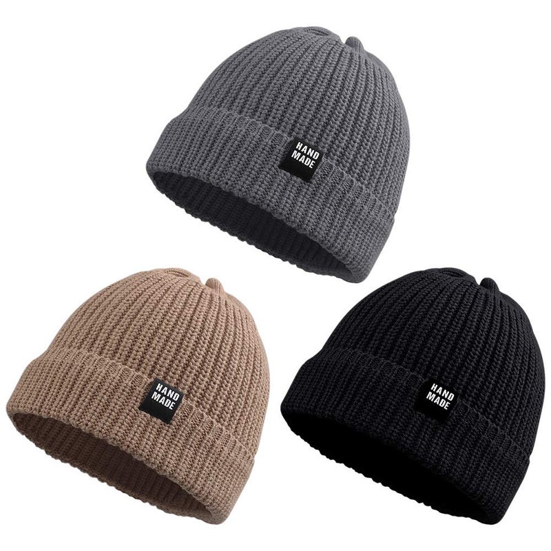 JANGANNSA Simple Knitted Baby Beanie Hip-Hop Boys Winter Hat Toddler Kids Bonnet for Girls 0-5Y (Black+Khaki+Gray, S) - Image 1